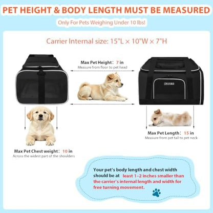 Petskd Top and Side Expandable Small Pet Carrier Airline Approved, Black