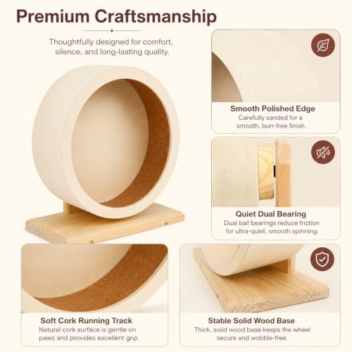 antiai Hamster Wooden Silent Wheel, 12 Inch Small Animal Exercise Wheel Accessories, Quiet Spinner Hamster Running Wheels Prevent Depression Toys for Hamsters, Gerbils, Mice and Other Small Pets (XL)