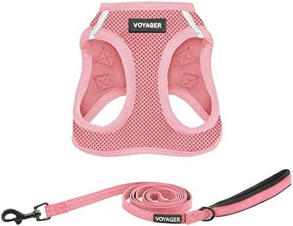 Best Pet Supplies Voyager Step-in Air All Weather Mesh Harness and Reflective Dog 5ft Leash Combo with Neoprene Handle, for Small, Medium and Large Breed Puppies - Pink, XXX-Small
