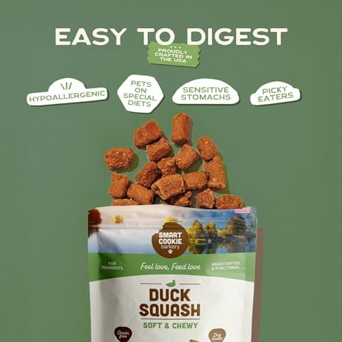 Smart Cookie Healthy Soft Dog Treats - Duck & Squash - Grain Free Limited Ingredient Training Treats for Dogs with Sensitive Stomach & Allergies, Natural Novel Protein, Made in the USA (5oz.)