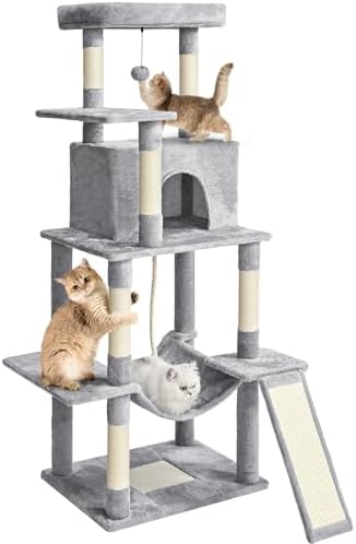 ABCPET 63" Multi-Level Cat Tree Tower for Indoor Cats, Light Grey