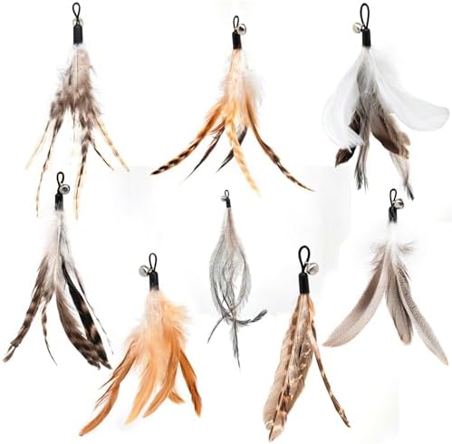 miwoowim 8PCS Natural Unstained Feather Refills for Cat Teaser Wand Toys
