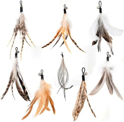 miwoowim 8PCS Natural Unstained Feather Refills for Cat Teaser Wand Toys