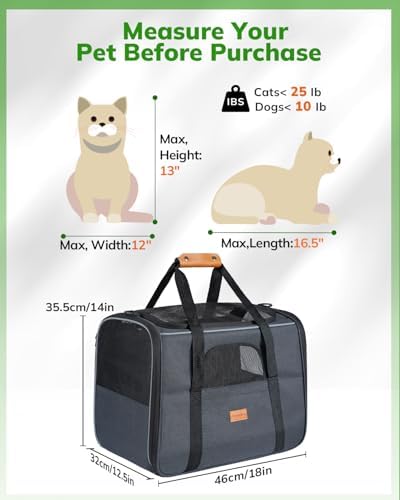 Morpilot Pet Carrier for Large Cats, Puppies & Small Dogs Up to 25lbs