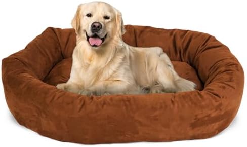 Majestic Pet 40 Inch Suede Calming Dog Bed Washable 40x29x9 (Inch) – Cozy Soft Round Donut Dog Bed with Spine Support for Dogs to Rest Their Head - Pet Bed Large – Rust