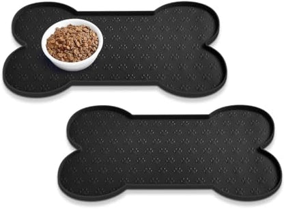 PWTAA Dog Food Mat Anti-Slip Silicone Dog Bowl Mat Thicker Pet Placemat Waterproof Cat Feeder Pad with Raised Edge Puppy Kitten Feeding Mats Suitable Small Medium-Sized Dogs Cats Eating Tray - 2PCS