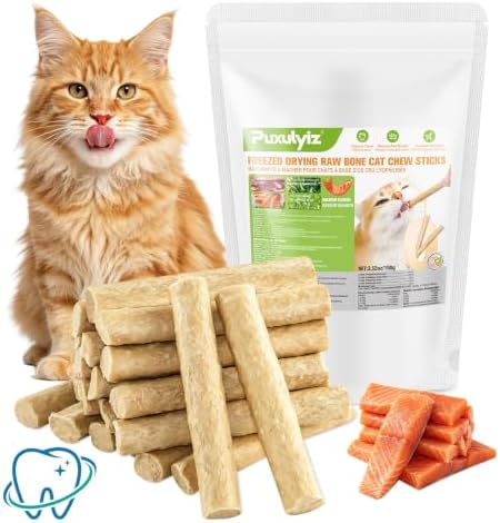 Freezed Dried Cat Chew Sticks Salmon Flavor, Cat Dental Treats for Freshens Breath and Controls Tartar, Feline Teething Sticks