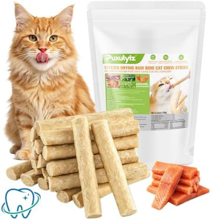 Freezed Dried Cat Chew Sticks Salmon Flavor, Cat Dental Treats for Freshens Breath and Controls Tartar, Feline Teething Sticks