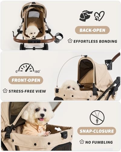 797Audio Dog Stroller for Small Medium Dogs,Pet Stroller for Cats Puppy Up to 121lbs,Foldable,One Click Folding,4 Wheel Shock Absorption,Adjustable Canopy with Sun Shades,Removable Washable Pad(Cream)