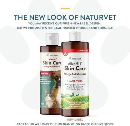 NaturVet Aller-911 Skin Care Allergy Aid Pet Shampoo with Aloe Vera – Pet Health Supplement Shampoo & Grooming Aid for Dermatitis, Dog Skin Allergies, Itching, Hot Spots, Cat Rashes – 16 Oz.