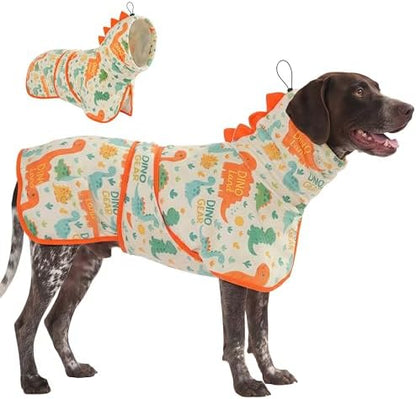 LovinPet 3-in-1 Dog Warm Winter Coat & Bathrobe, Orange Dinosaur Fleece, M
