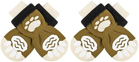 PUPTECK Anti-Slip Dog Socks with Double Sides Grips for Small Medium Large Dogs Hardwood Floors Prevents Licking, Dog Shoes for Hot Pavement Traction Control Paw Protector for Senior Dogs, Brown S