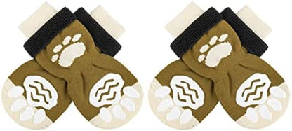 PUPTECK Anti-Slip Dog Socks with Double Sides Grips for Small Medium Large Dogs Hardwood Floors Prevents Licking, Dog Shoes for Hot Pavement Traction Control Paw Protector for Senior Dogs, Brown S