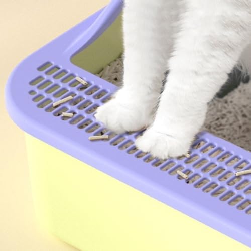 Litter Box, Open Top Cat Litter Box with High Sides & Detachable Basin, Includes Shovel Cat Litter Box(Purple)