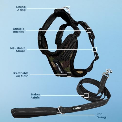Best Pet Supplies Voyager Step-in Lock Pet Harness w Reflective Pet Leash Combo Set with Neoprene Handle 5ft - Supports Small, Medium and Large Breed Puppies/Cats - Army/Black Trim Set, L