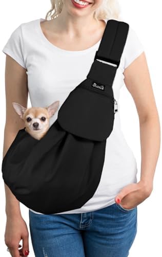 SlowTon Dog Carrier Sling - Thick Padded Shoulder Strap Adjustable, Black S