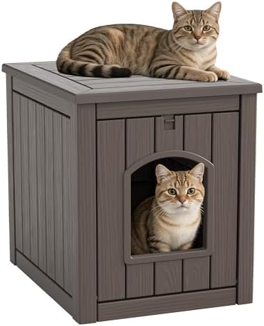 Cat Litter Box Enclosure, Openable Front Door Outdoor Enclosed Cat Litter Box, Outdoor Cat House Weatherproof Raised Floor, Easy to Clean, Grey