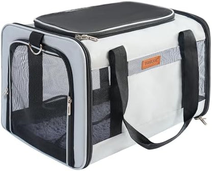 YUNIQUE Soft-Sided Cat & Dog Carrier for Pets Up to 15 Lbs, Airline Approved Collapsible Travel Puppy Carrier with Lightweight Fabric Design (lightgrey)