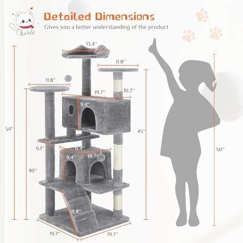 Sweetcrispy 54-inch Cat Tree Tower with Scratching Posts, Indoor Use