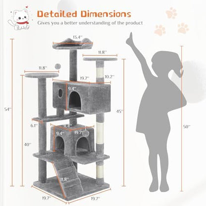 Sweetcrispy 54-inch Cat Tree Tower with Scratching Posts, Indoor Use