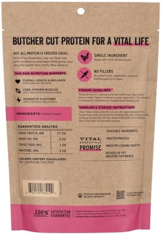Vital Essentials Freeze Dried Dog Treats, Chicken Breast, 3.75 oz Bag