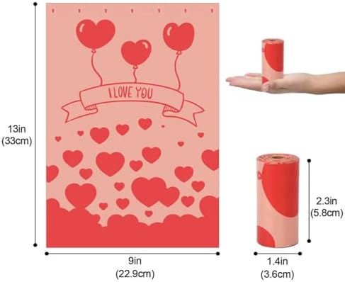 Dog Poop Bags Rolls, Rose Scent Biodegradable Red, Large 9x13 Inch With Dispenser, Leakproof & Easy Tear 240 Count (16 Rolls) for Outdoor Dog Walking