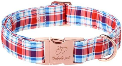 Adjustable Plaid Boy Dog Collar - Classic Boy Dog Plaid Collars for Large Dogs, Durable Red White Blue Heavy Duty Metal Buckle Pet Collar L
