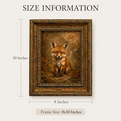 Framed Vintage Style Wall Art Cute Fox in a Rustic Forest Setting Canvas Print Poster Farmhouse style artwork suitable for bedroom or living room 8x10 inches ready to hang or display on a tabletop
