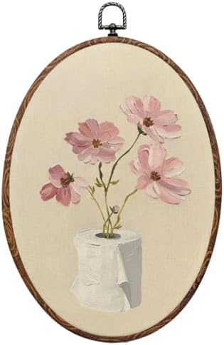 Funny Bathroom Oval Framed Wall Art, Toilet Paper Floral Canvas Art Wall Decor，Minimal Botanical Bathroom Hanging Decor Painting Artwork for Home Bedroom Living Room Office Toilet 8.3x12inch
