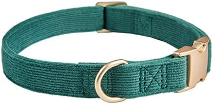 Soft Corduroy Fibric Dog Collar with High Grade Metal Buckle, for Small Dogs.(Green,Small:10-15")
