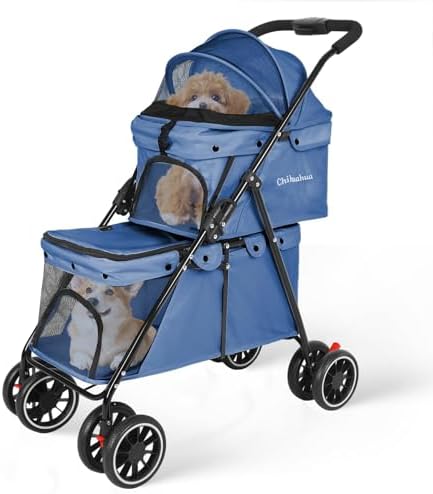 Double Pet Stroller for Dogs and Cats,Cat Strollers for 2 Cats,Navy Blue