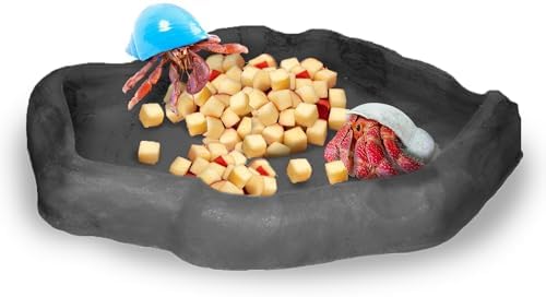 SunGrow Leopard Gecko Water Bowl, Hermit Crab Bathing Pool, 5 x 5.5 Inches, Reptile Food Bowl and Supplies, Water Dish and Climber, Charcoal Color, 1 Pc/Pack