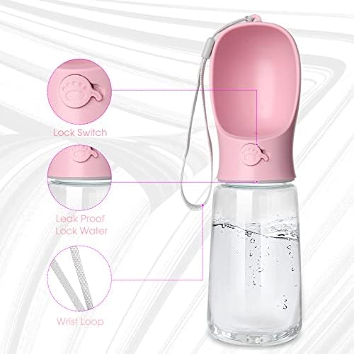 Kalimdor Dog Water Bottle, Leak Proof Portable Puppy Water Dispenser with Drinking Feeder for Pets Outdoor Walking, Hiking, Travel, Food Grade Plastic (19oz Pink)