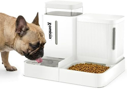 ZOMISIA Gravity Dog Food and Water Dispenser, 1.6 Gallon x 2, White