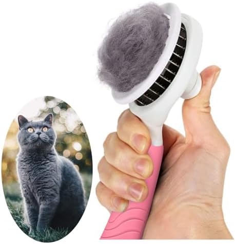 Self Cleaning Slicker Brush - Cat Brush Skin-Friendly Deshedding Grooming Massaging Tool for Long & Short Haired Pets, Cat Hair Brushes Easy Removes Undercoat for Dogs Cats Rabbits-UPGRADED, Pink