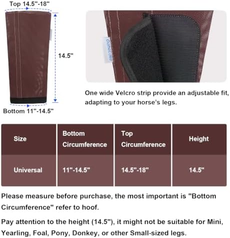 Fly Boots for Horses Set of 4, Equine Loose Fitting Leggings (Brown)