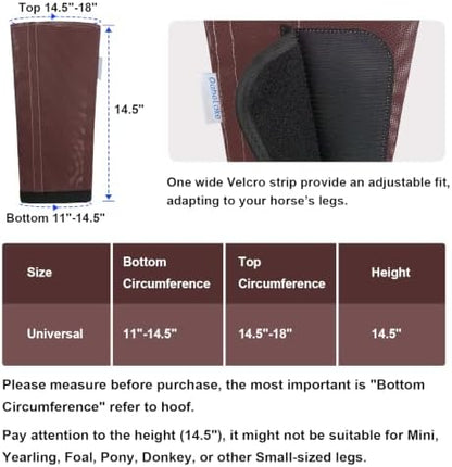 Fly Boots for Horses Set of 4, Equine Loose Fitting Leggings (Brown)
