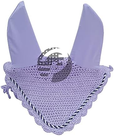 Horse Ear Bonnet Fly Veil Crochet Equestrian with Piping 30 Color Full/COB/Pony (Small/Pony, Lalic/Voilet)