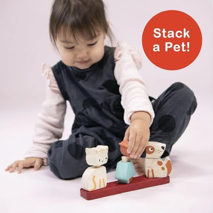 Mentari Interactive Pet Stacker Toy, 6-Piece Set, Kitten, Puppy, Bird, Base Board with Pegs