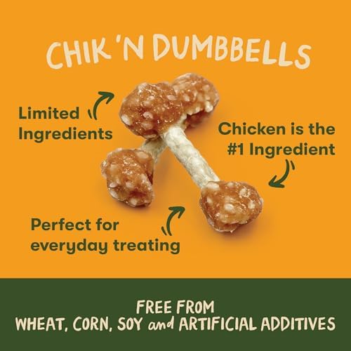 Pet 'n Shape Chik 'n Dumbbells: All-Natural, High-Protein Dog Treats; Limited Ingredient Chicken & Rice Chew for All Breeds, 32 Ounces