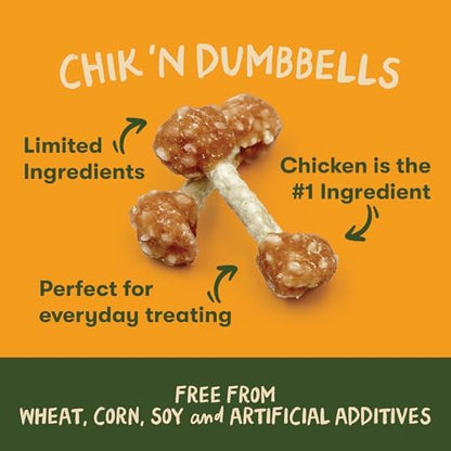 Pet 'n Shape Chik 'n Dumbbells: All-Natural, High-Protein Dog Treats; Limited Ingredient Chicken & Rice Chew for All Breeds, 32 Ounces