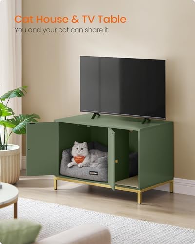 Feandrea Cat Litter Box Enclosure, with Scratching Mat, Tall Legs