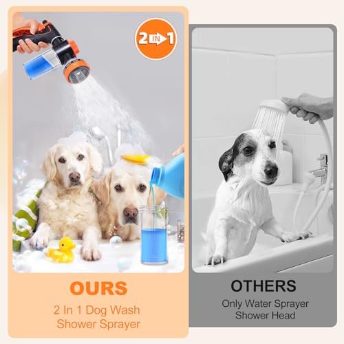 Dog Shower Attachment with 6.6Ft Long Shower Hose & Metal 3-Way Diverter