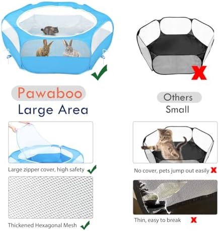 Pawaboo Small Animal Playpen with Zippered Cover,Light Blue