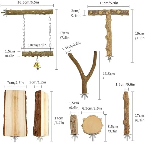 Bird Perches, 6pcs Natural Wood Birds Stand Branch, Bird Perch Chewing Stick Cage Accessories Parrot Climbing Standing Branches Paw Grinding Fork Sets for Parakeet Lovebirds Cockatiels
