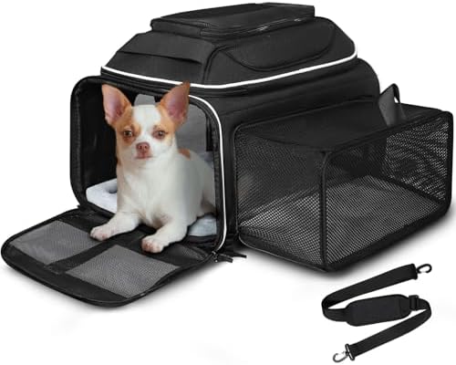 Petskd Top and Side Expandable Small Pet Carrier Airline Approved, Black
