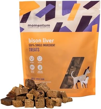 Momentum Carnivore Nutrition Freeze-Dried Bison Liver Dog Treats & Cat Treats – Single-Ingredient, High-Protein, Grain-Free, Lean Novel Protein – Made in USA – 4 oz Bag