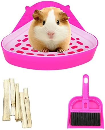 kathson Triangle Potty Trainer Corner Bunny Toilet Guinea Pig Litter Bedding Plastic Box Pet Pan for Rabbit Chinchilla Hamster Ferret Small Animal(Pink)