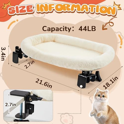 Lewtemi Bedside Pet Bed, Hanging Cat Hammock Attached to Bed or Desk, Cream