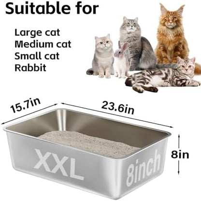 Stainless Steel Litter Box,Metal Litter Box for Big Cats 8IN Deep